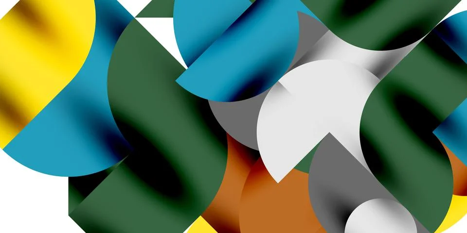 Shadow effect shiny circles and round triangles geometric modern art. Vector Ilustración de archivo
