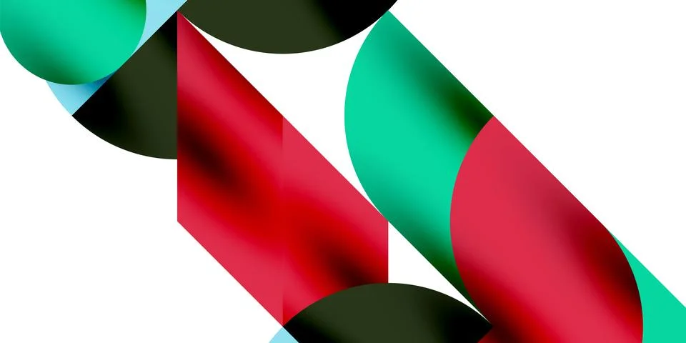 Shadow effect shiny circles and round triangles geometric modern art. Vector Ilustración de archivo