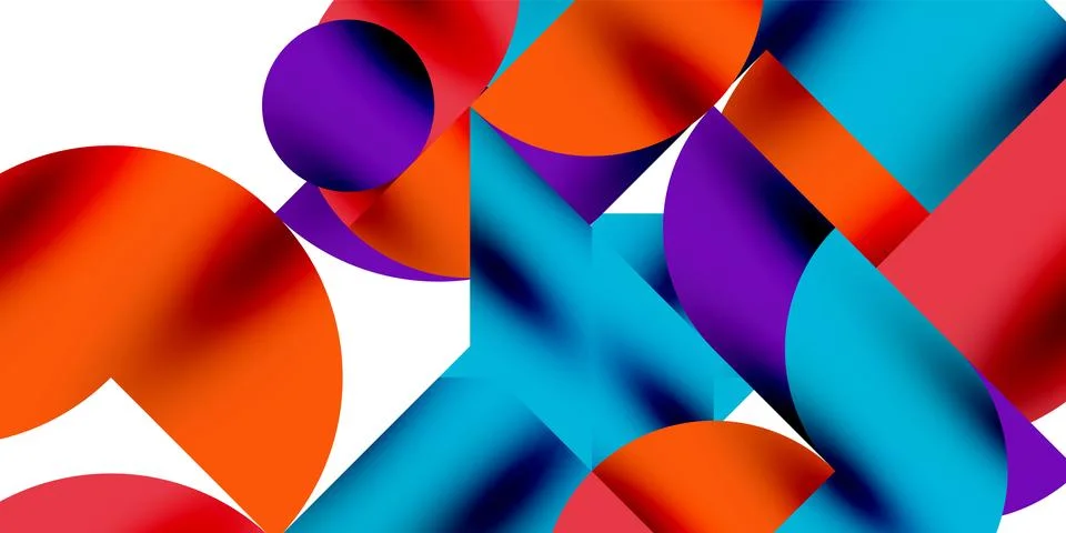 Shadow effect shiny circles and round triangles geometric modern art. Vector Stock Illustration