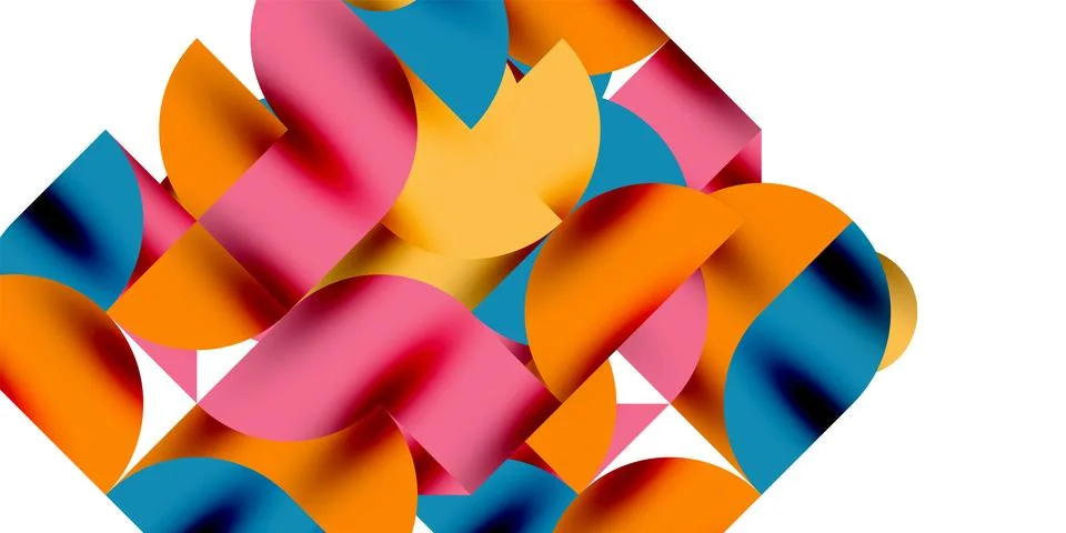 Shadow effect shiny circles and round triangles geometric modern art. Vector Ilustración de archivo