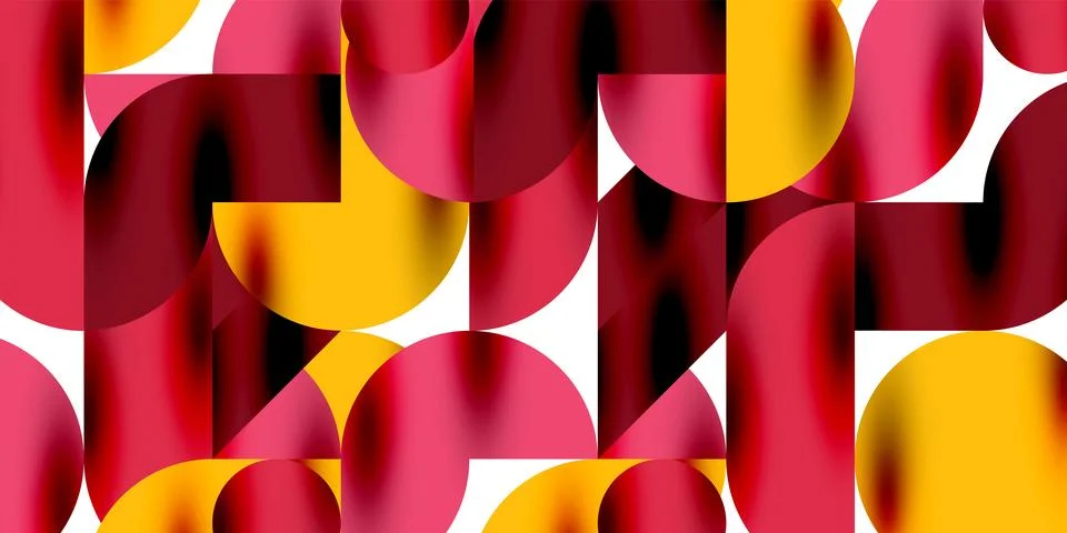 Shadow effect shiny circles and round triangles geometric modern art. Vector Ilustración de archivo