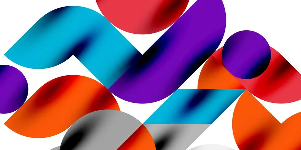 Shadow effect shiny circles and round triangles geometric modern art. Vector Ilustración de archivo