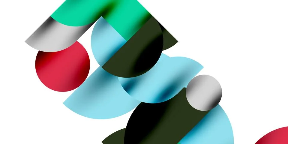 Shadow effect shiny circles and round triangles geometric modern art. Vector Ilustración de archivo