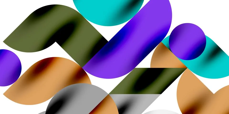 Shadow effect shiny circles and round triangles geometric modern art. Vector Ilustración de archivo