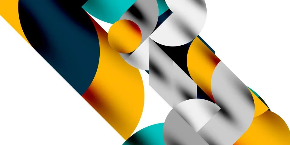 Shadow effect shiny circles and round triangles geometric modern art. Vector Ilustración de archivo