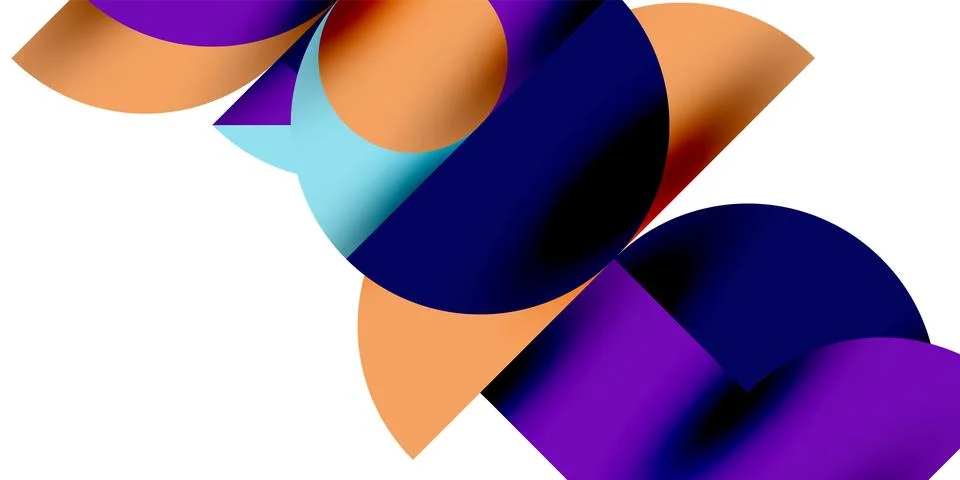 Shadow effect shiny circles and round triangles geometric modern art. Vector Ilustración de archivo