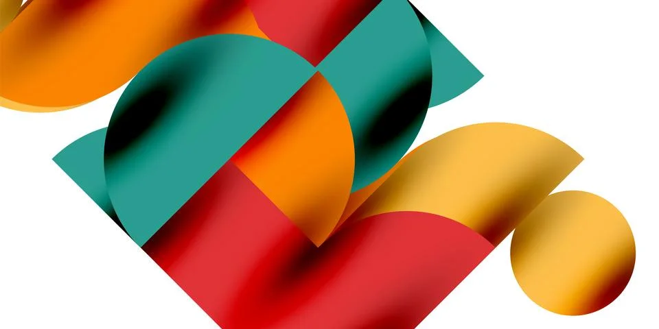 Shadow effect shiny circles and round triangles geometric modern art. Vector Ilustración de archivo