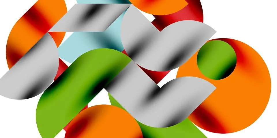 Shadow effect shiny circles and round triangles geometric modern art. Vector Ilustración de archivo