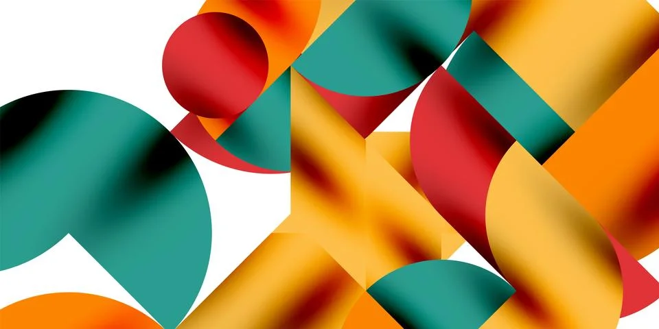Shadow effect shiny circles and round triangles geometric modern art. Vector Stock Illustration