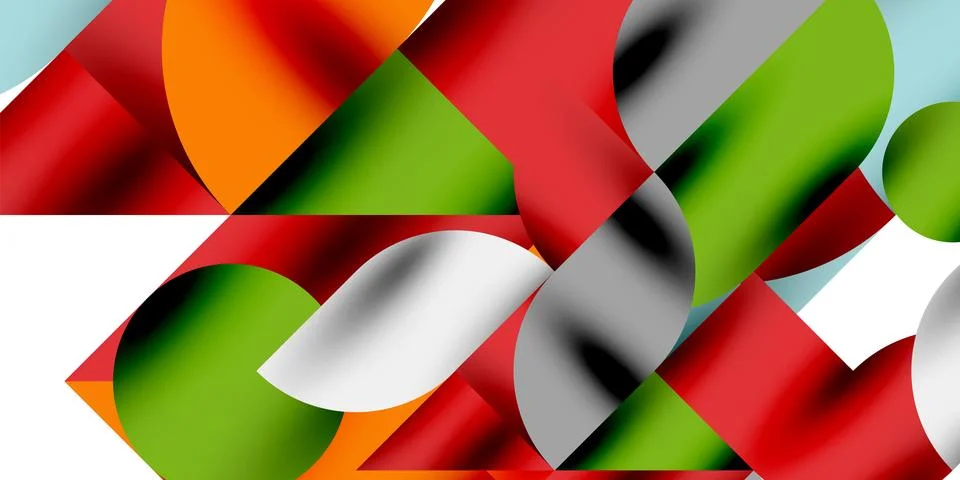 Shadow effect shiny circles and round triangles geometric modern art. Vector Stock Illustration