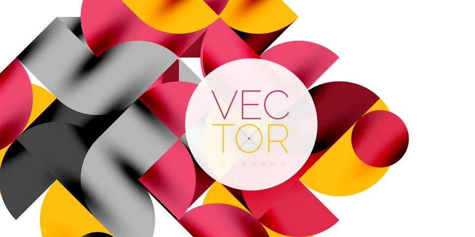 Shadow effect shiny circles and round triangles geometric modern art. Vector Ilustración de archivo