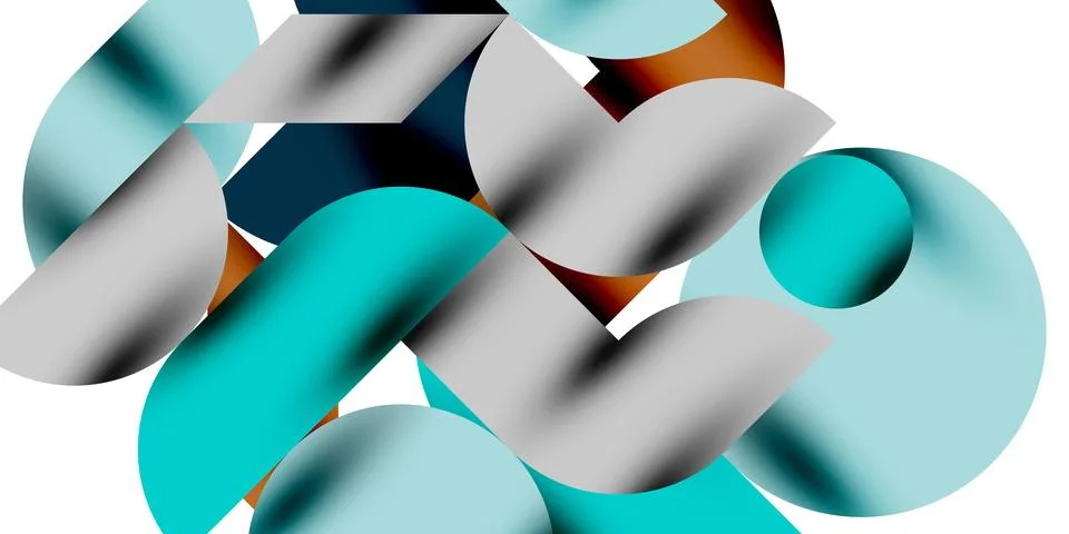 Shadow effect shiny circles and round triangles geometric modern art. Vector Ilustración de archivo