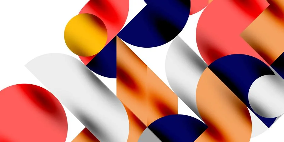 Shadow effect shiny circles and round triangles geometric modern art. Vector Ilustración de archivo