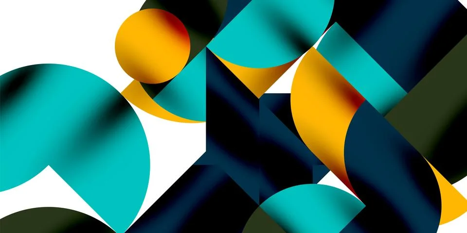 Shadow effect shiny circles and round triangles geometric modern art. Vector Ilustración de archivo