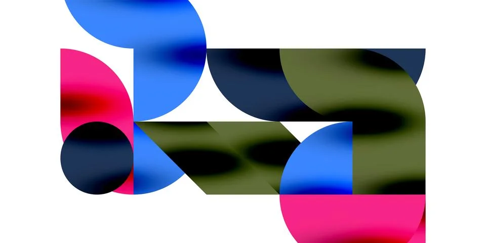 Shadow effect shiny circles and round triangles geometric modern art. Vector Stock Illustration