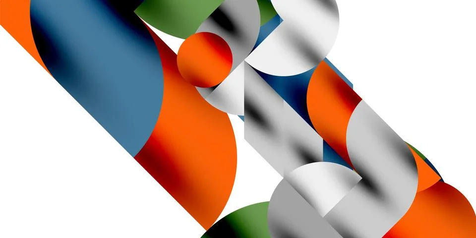 Shadow effect shiny circles and round triangles geometric modern art. Vector Stock Illustration