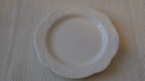 Shadow Falling on Empty White Plate, Minimal Food Concept Stock Footage 337014575
