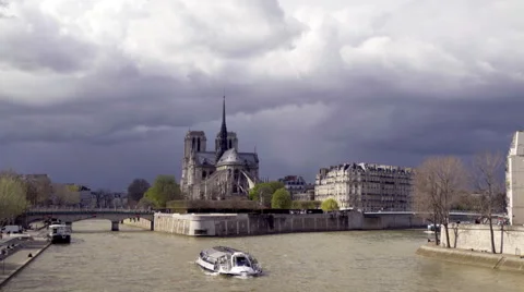 Shadow falling over Notre dame in Paris. Moody establishing shot Stock Footage 62194915