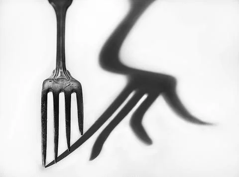 The shadow of the fork. Black and white photo. Stock Photos