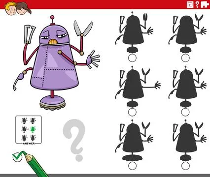 Shadow game with cartoon robot or droid character Stock Illustration