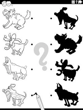 Shadow game with comic dogs coloring page Stock Illustration
