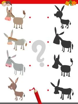 Shadow game with cute donkey characters Cartoon Illustration of Join the R... Stock Photos
