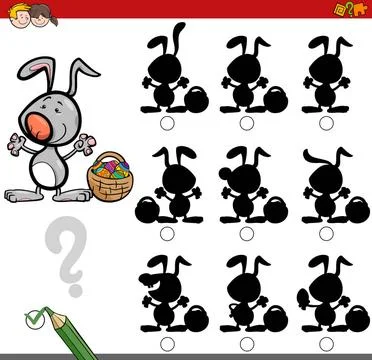 Shadow game with easter bunny Cartoon Illustration of Finding the Shadow w... 스톡 사진
