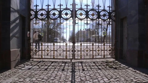 Shadow of gate at sunny day Stock Footage 73992434