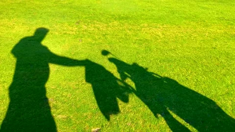 Shadow of a Golfer Walking with His Golf Push Cart on the Green Grass Video stock 164895549