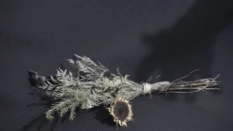 Shadow of a hand trying to take a dried bouquet of flowers Stock Footage 141964686