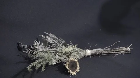 Shadow of a hand trying to take a dried bouquet of flowers Stock Footage 141964714