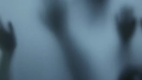 Shadow of the hands knock on the window, blur. Murderer, killer or robber Video stock 225422732