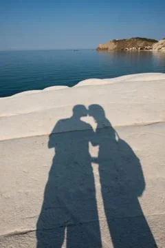 The shadow of a kiss on the white cliff called "Scala dei Turchi" near Agrige Stock Photos