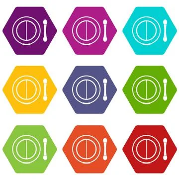 Shadow kit with applicator icon set color hexahedron Stock Illustration