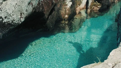 Shadow Of A Man Jumping In A Crystal Clear River In The Mountains Stock Footage 94032116