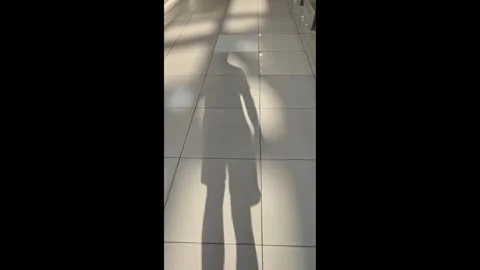 The shadow of a man walking on a tiled floor on a sunny day Stock Footage 312574030