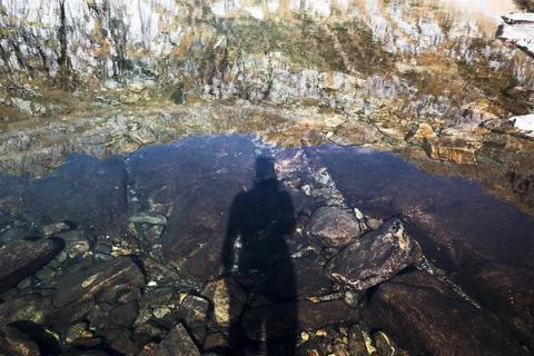 Shadow man on the water Stock Photos