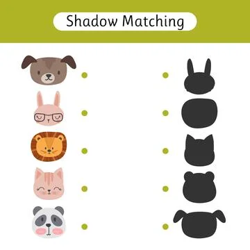 Shadow matching game for kids. Worksheet with animals. Find the correct sha.. Stock Illustration