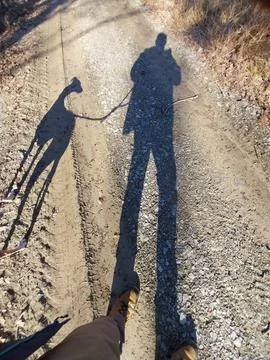 SHADOW  men + dog Stock Photos