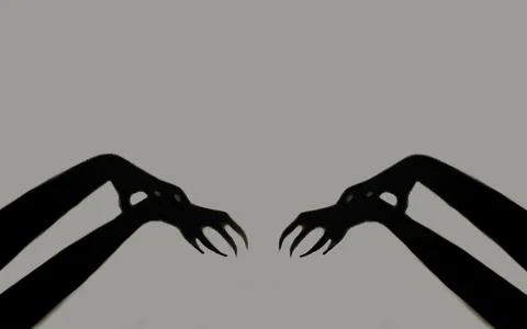 Shadow of monster hands on blue background, zombie, demon, maniac Stock Photos