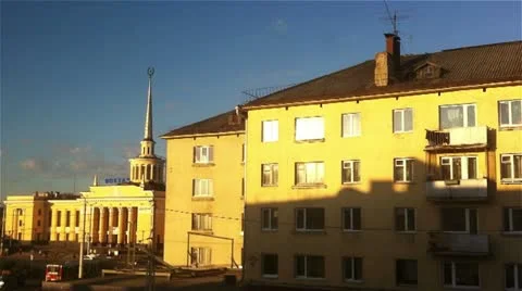 Shadow moving on building during sunset Stock Footage 11895541
