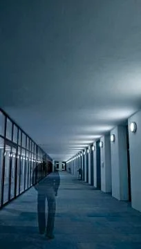 Shadow or ghost image of a man walking in an abandoned building entrance in b Fotos de archivo