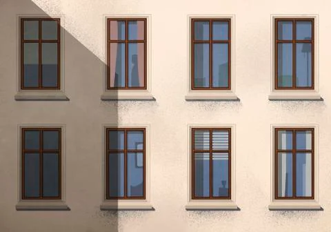 Shadow over apartment building with windows Illustrazione stock