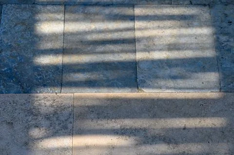 Shadow from a palm leaf on a stone path 1 Stock Photos