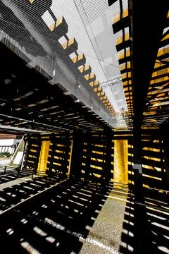 Shadow pattern under the railway bridge in Shukugawa Foto stock