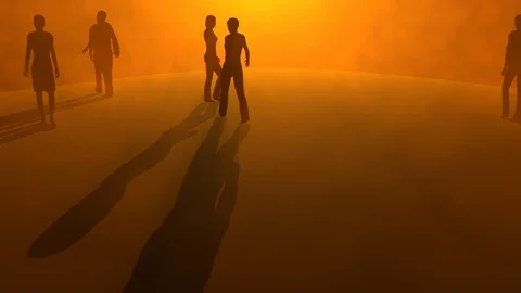 Shadow people , ghosts , spirits walking in fog , mist , smoke. 3d animation Stock Footage 116498248