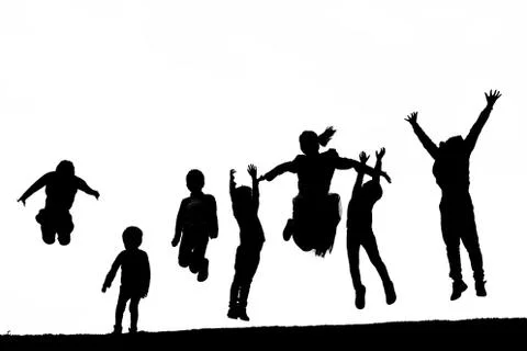 Shadow people playing and jumping Illustrazione stock