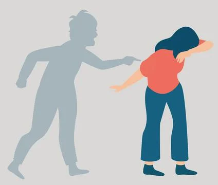Shadow of a person accusing and yelling. Stop abuse or harassment against women. Stock Illustration