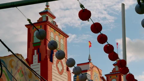 Shadow play and architectural rhythm during sunset at Seville’s Feria Stock Footage 320936954
