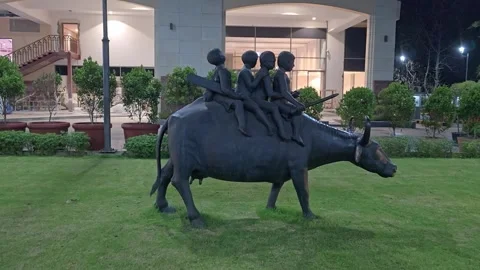 In the Shadow of Power: Bull Monument View Stock Footage 313571949